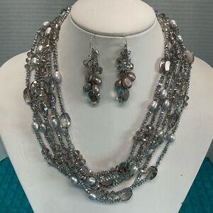 NWOT 6Strand Silver Swarovski Crystal, Pearls, Gray Crystals Set